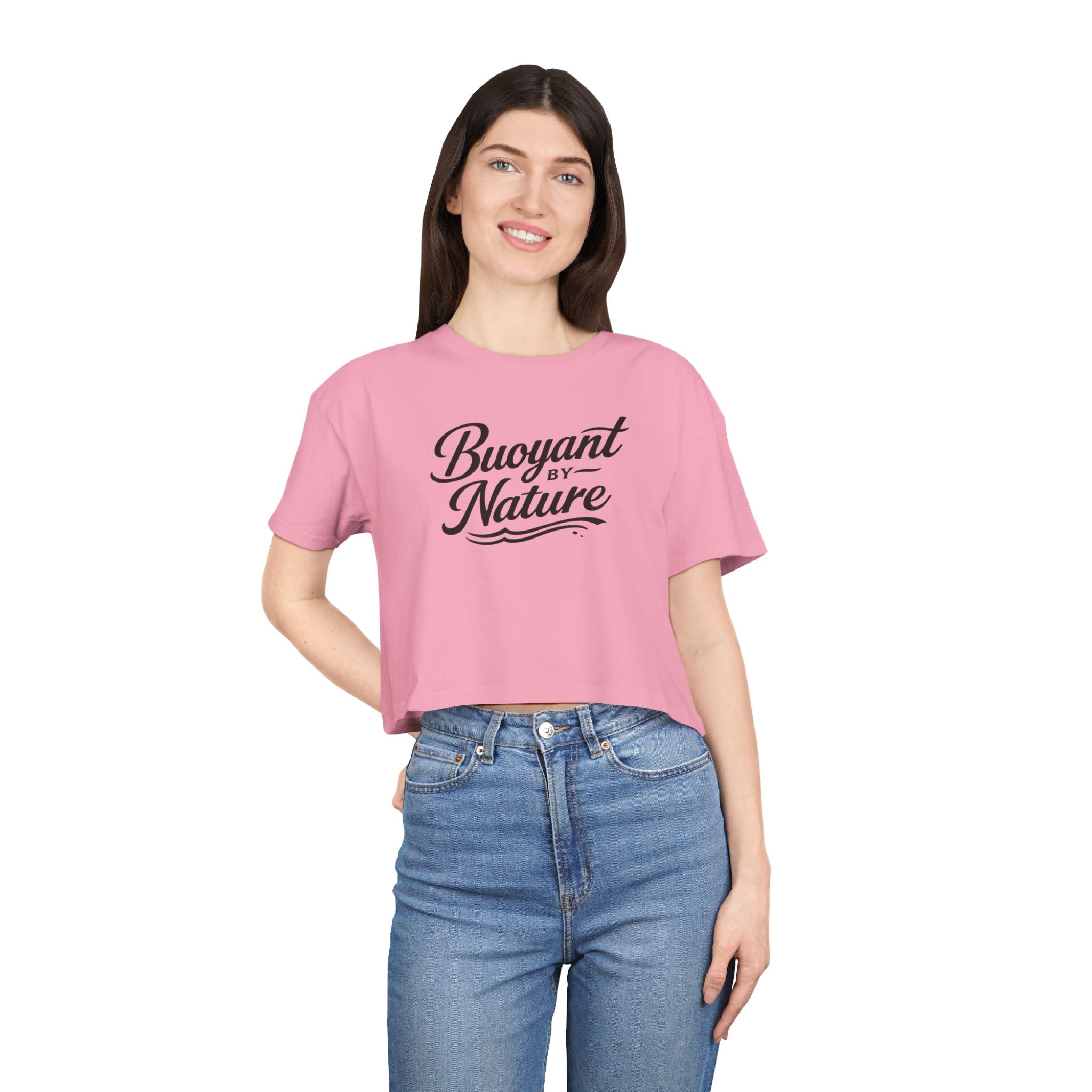 Buoyant By Nature Women's Crop Tee – Nautical Script Beach Shirt