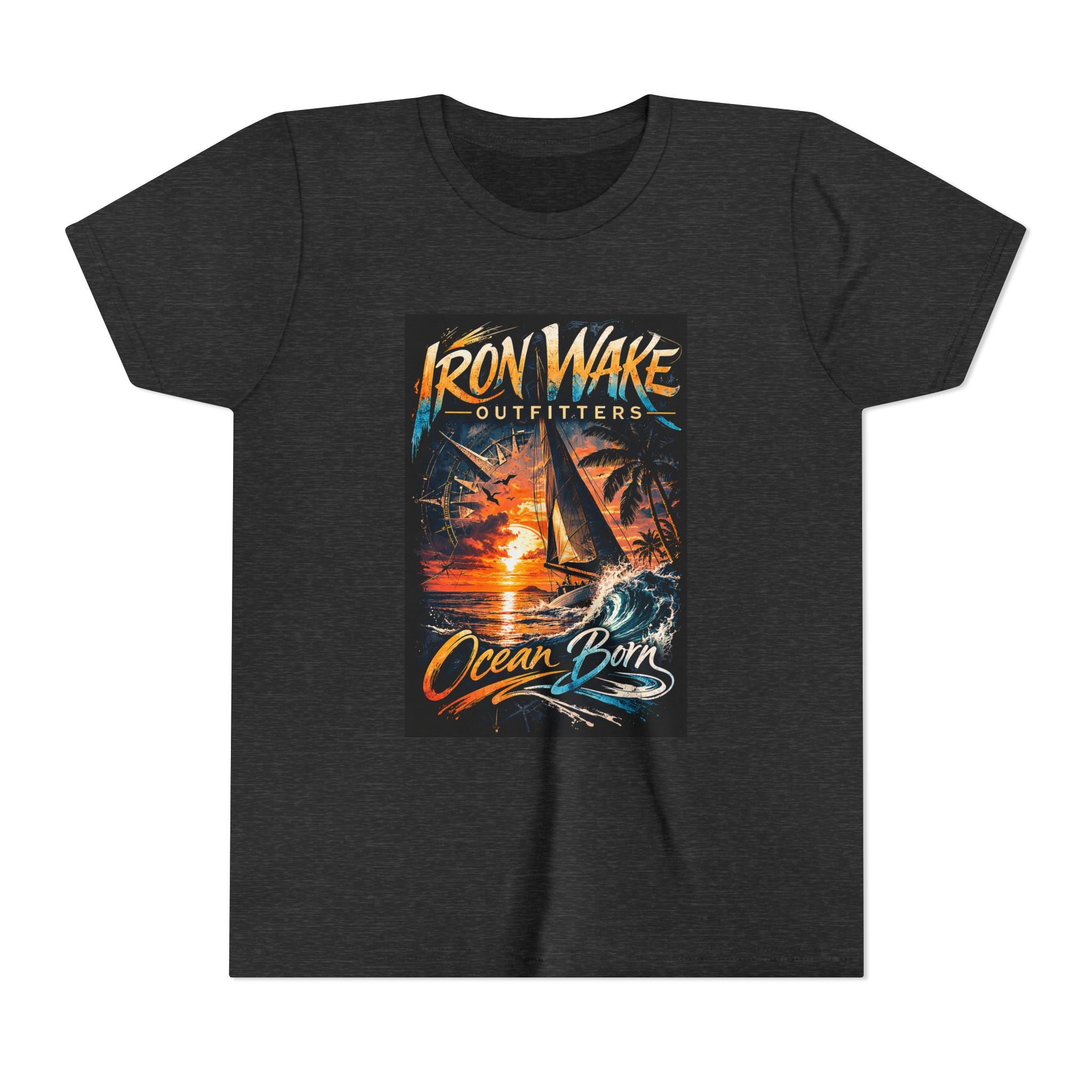 Ocean Born Youth T‑Shirt — Iron Wake Outfitters Sailboat Sunset Tee