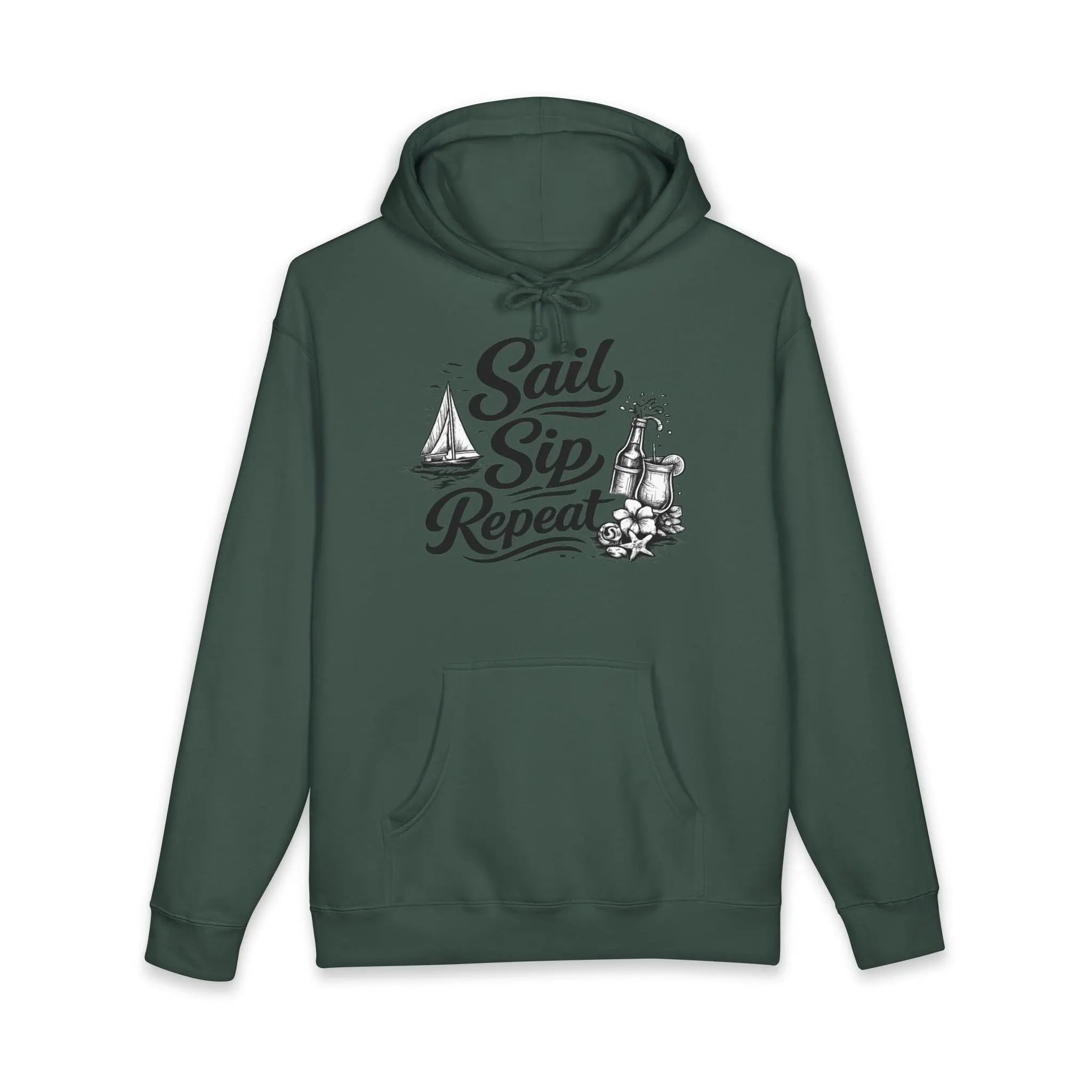 Sail Sip Repeat Hoodie — Nautical Sailing & Beer Graphic Sweatshirt Printify
