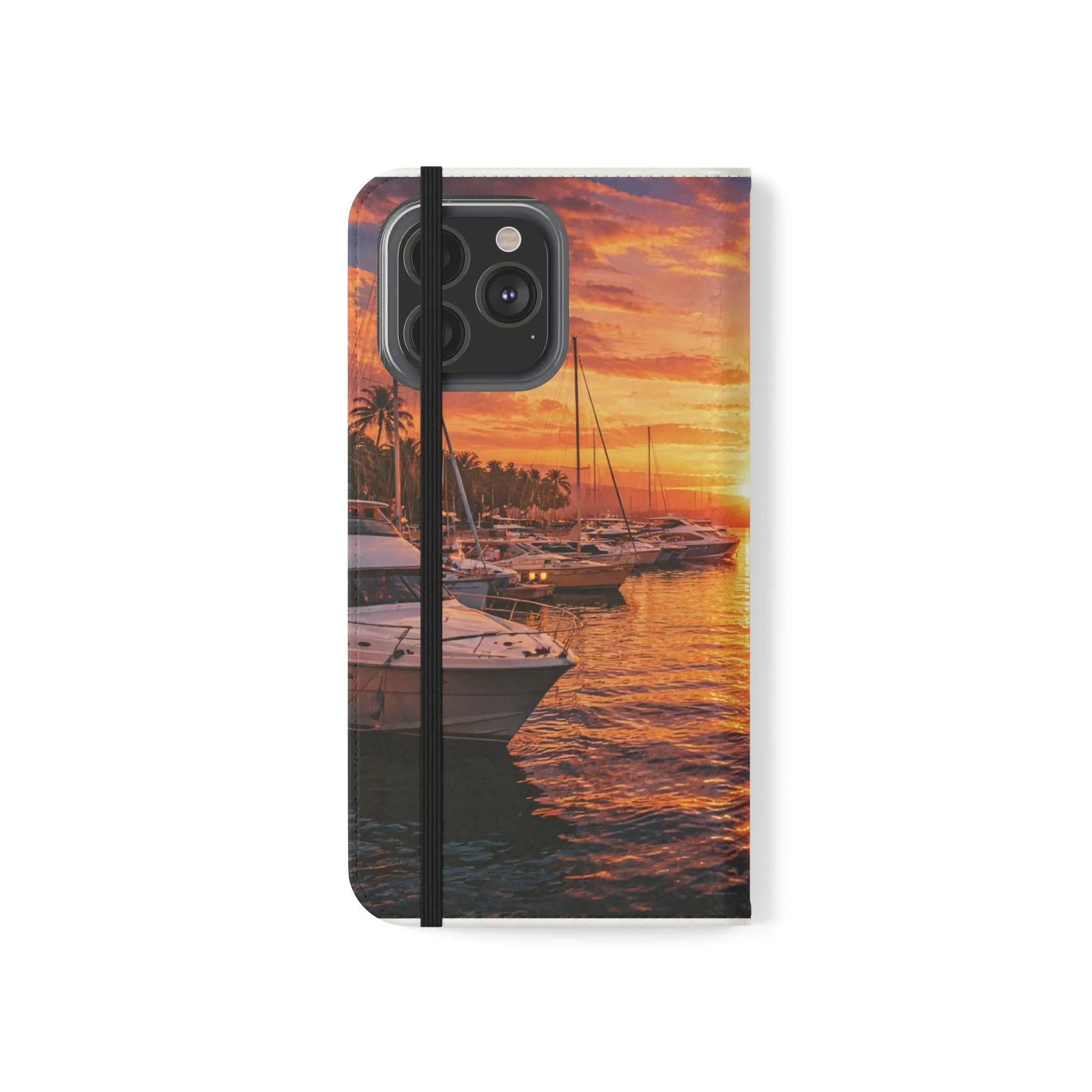Sunset Marina Flip Phone Case — Tropical Harbor Phone Wallet Printify