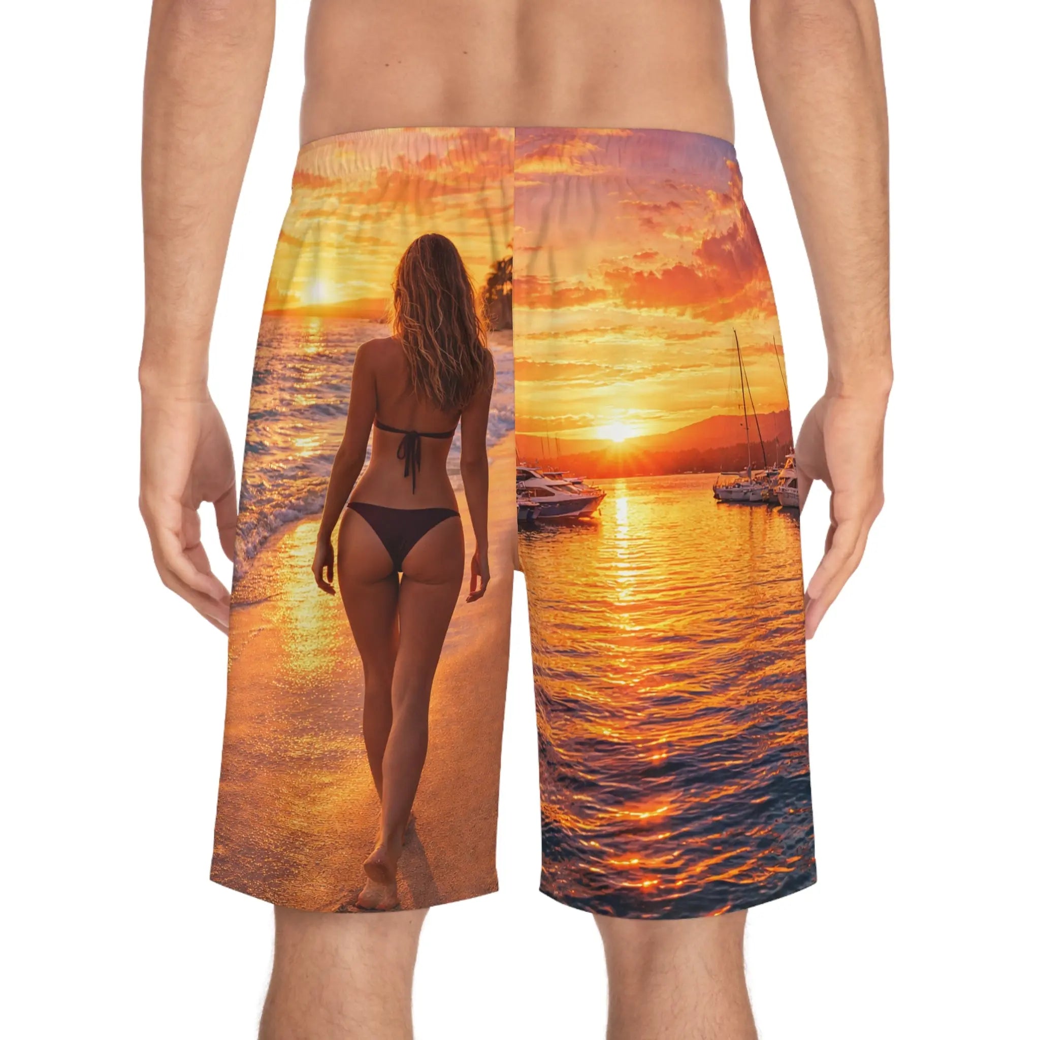 Board Shorts — Tropical Sail & Sunset All-Over Print Printify