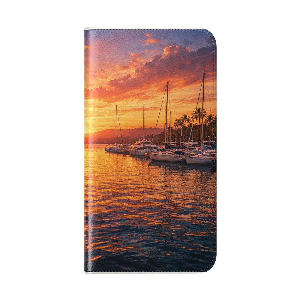 Sunset Marina Flip Phone Case — Tropical Harbor Phone Wallet Printify