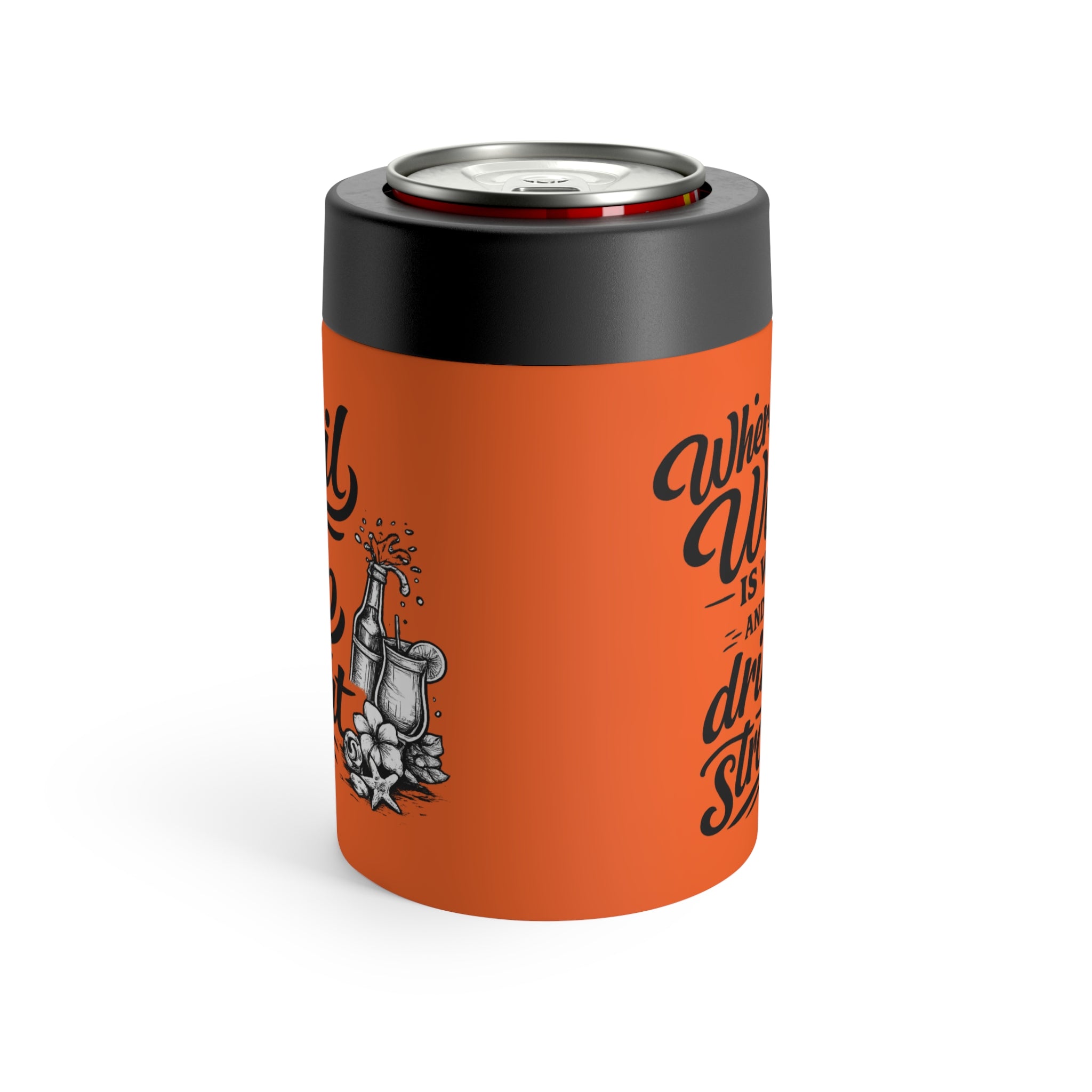 Can Holder — "Wine Wheel is My Dance Partner" Insulated Can Cooler (Nautical Sailboat Design)