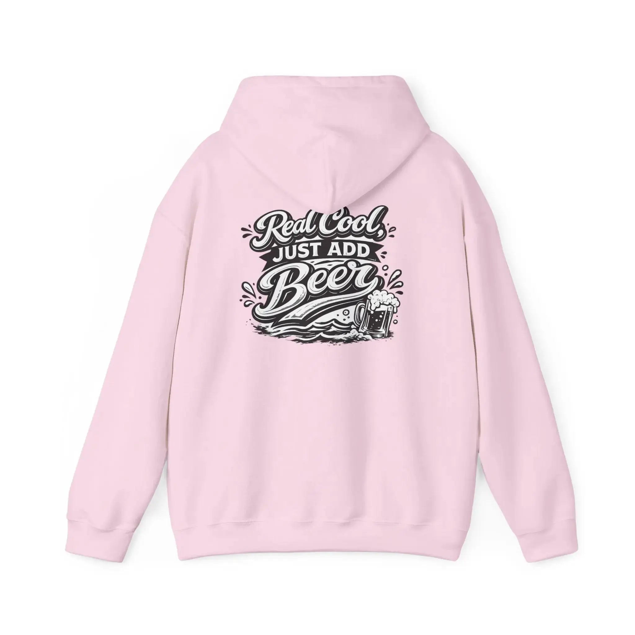Hoodie — “Real Cool Just Add Beer” Graphic Pullover (Front Logo, Back Beer Design) Printify