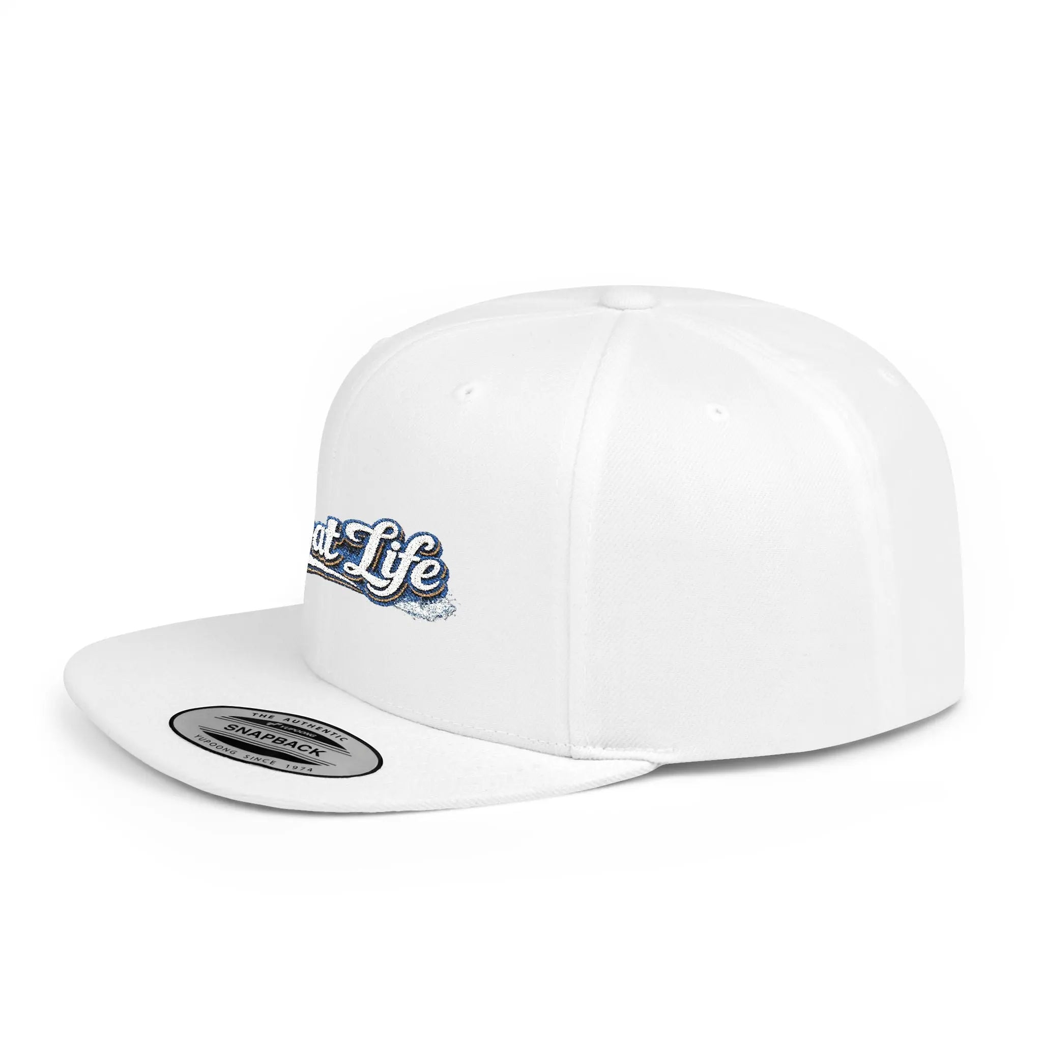 Boat Life Flat Bill Snapback Hat — Embroidered Nautical Baseball Cap for Boaters Printify