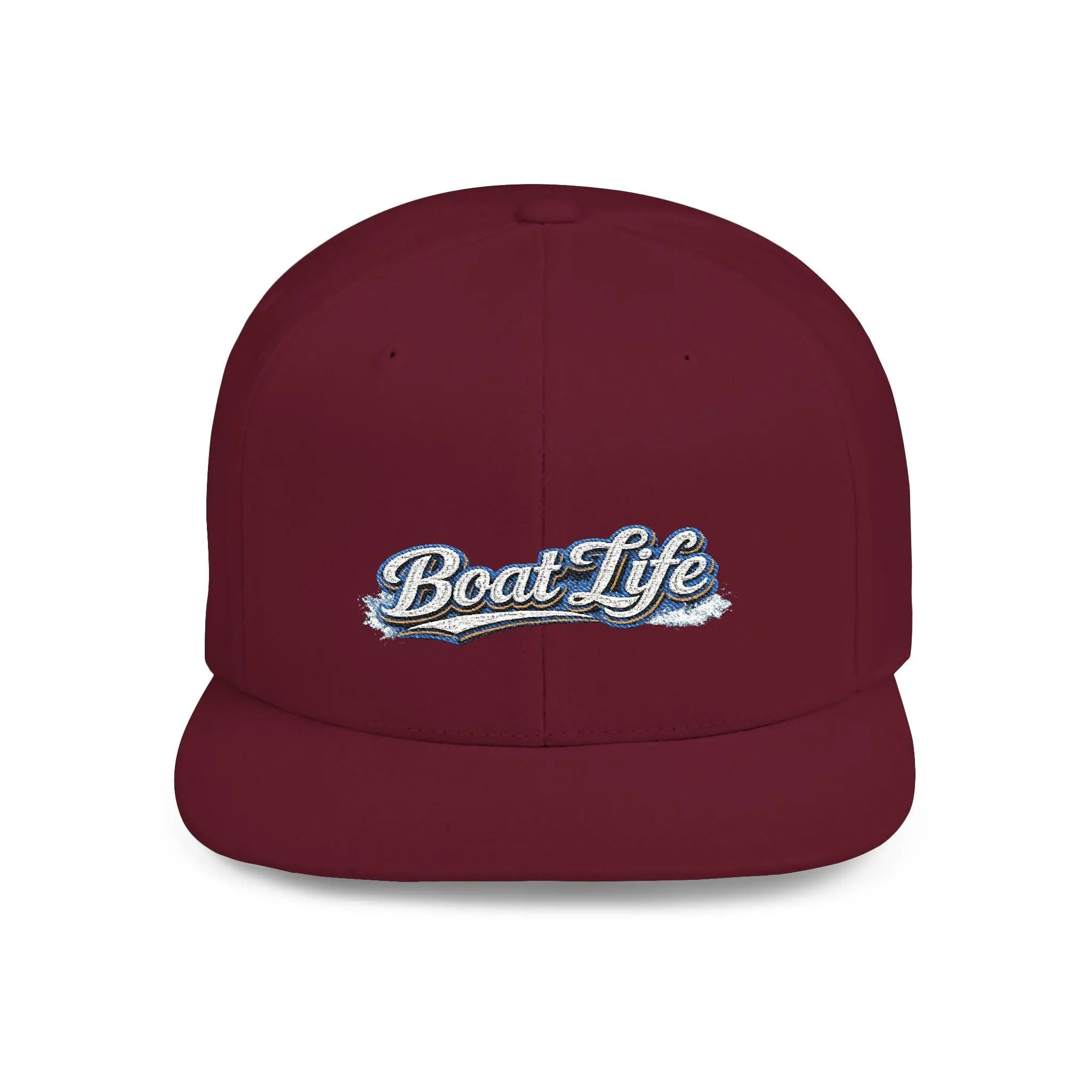 Boat Life Flat Bill Snapback Hat — Embroidered Nautical Baseball Cap for Boaters Printify