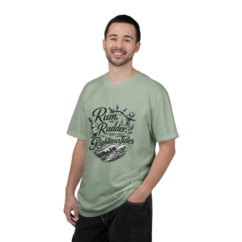 Rum, Rudder & Righteous T-Shirt — Nautical Anchor Sailing Tee Printify
