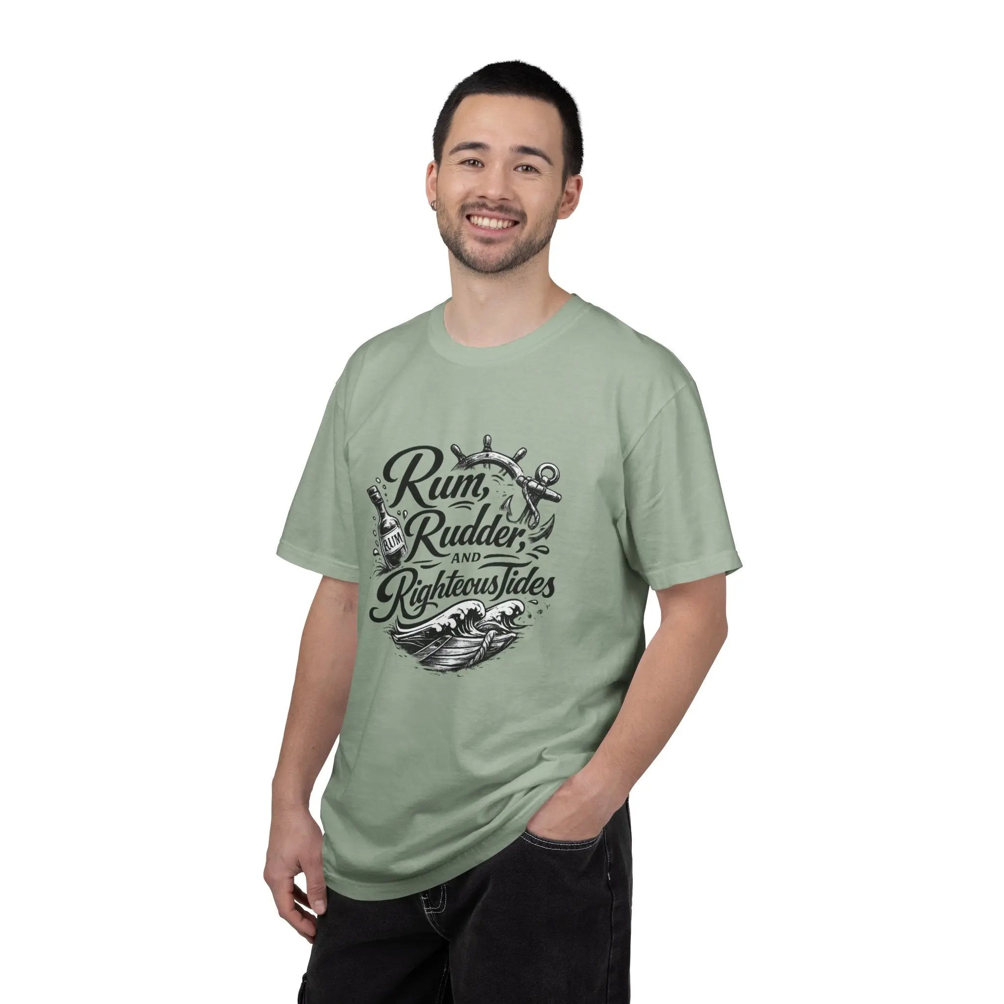 Rum, Rudder & Righteous T-Shirt — Nautical Anchor Sailing Tee Printify