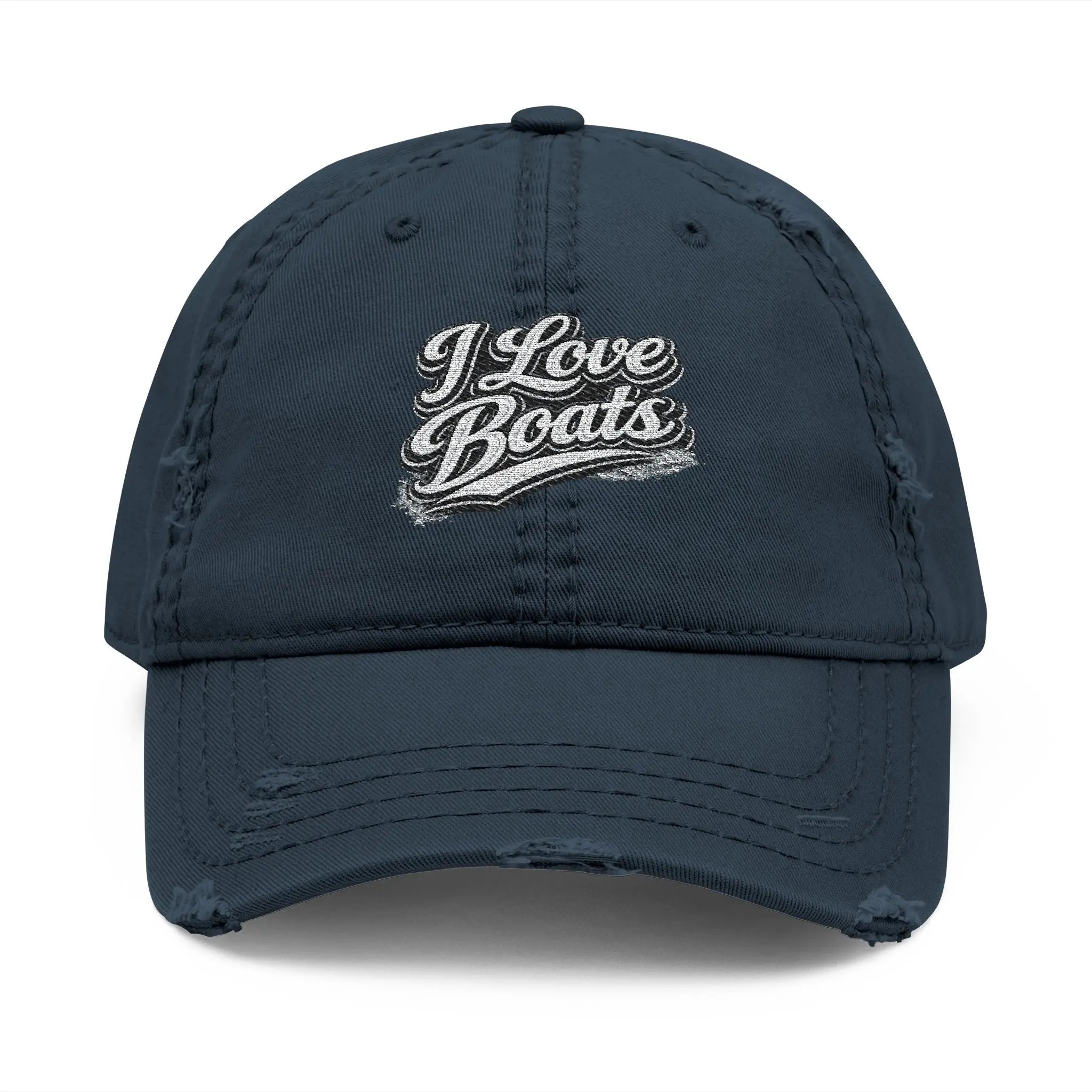 I Love Boats Distressed Embroidered Dad Hat — Vintage Casual Boating Cap Printify