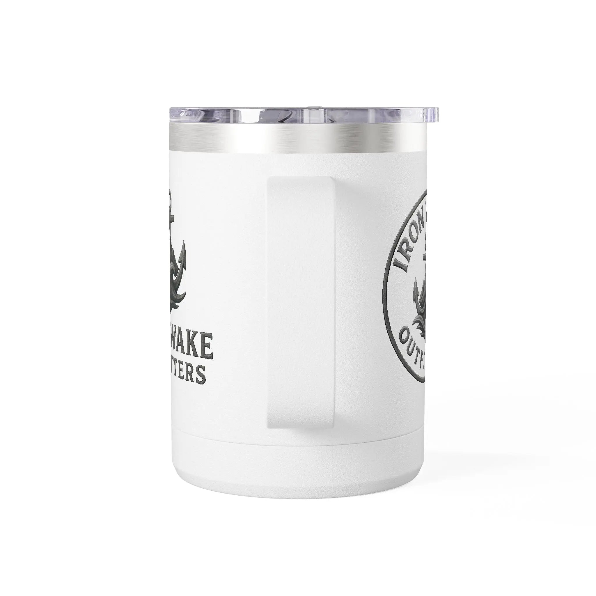 15oz Travel Mug Tumbler — "Iron Wake Outfitters" Anchor Coffee Tumbler Printify