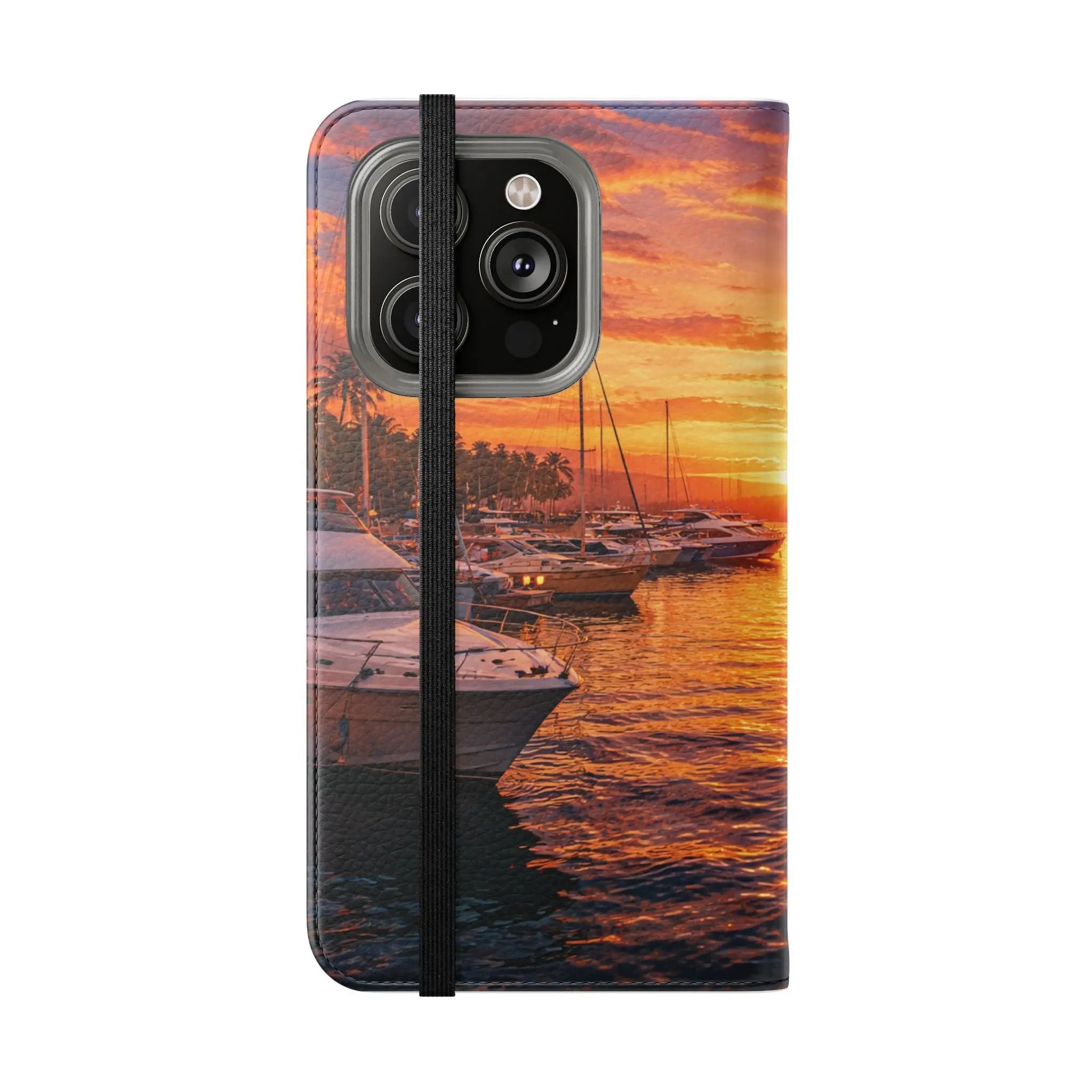 Sunset Marina Flip Phone Case — Tropical Harbor Phone Wallet Printify