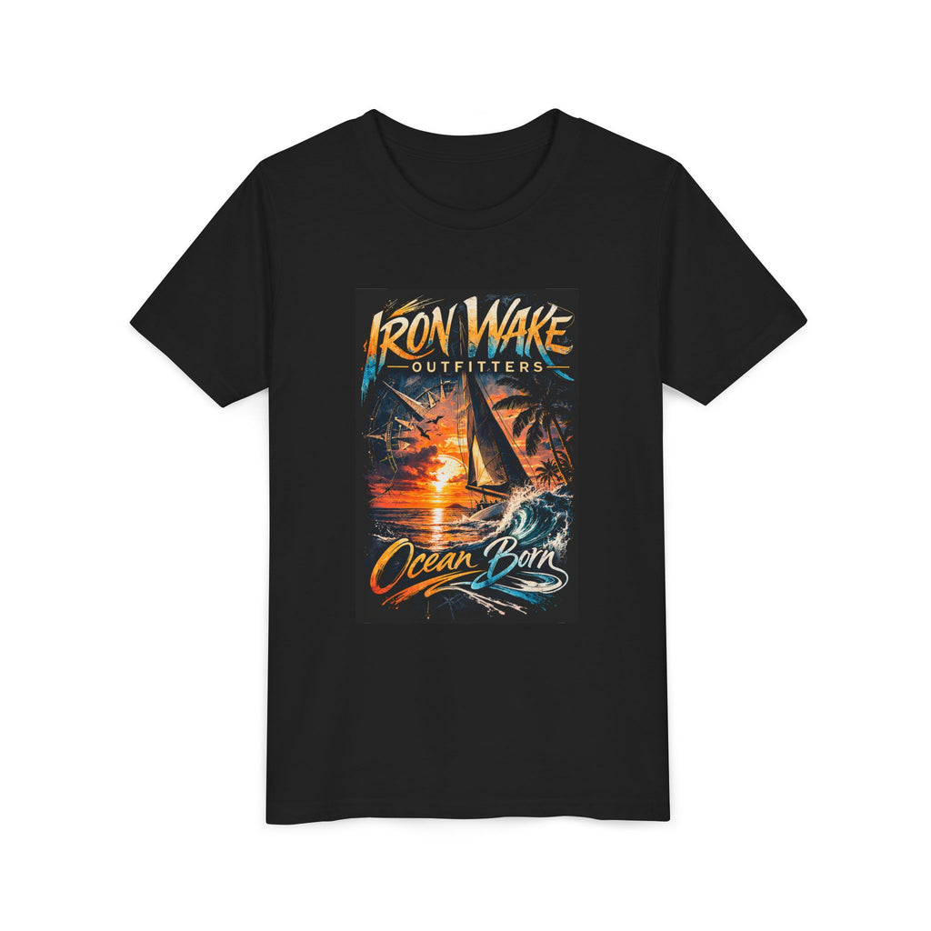 Ocean Born Youth T‑Shirt — Iron Wake Outfitters Sailboat Sunset Tee