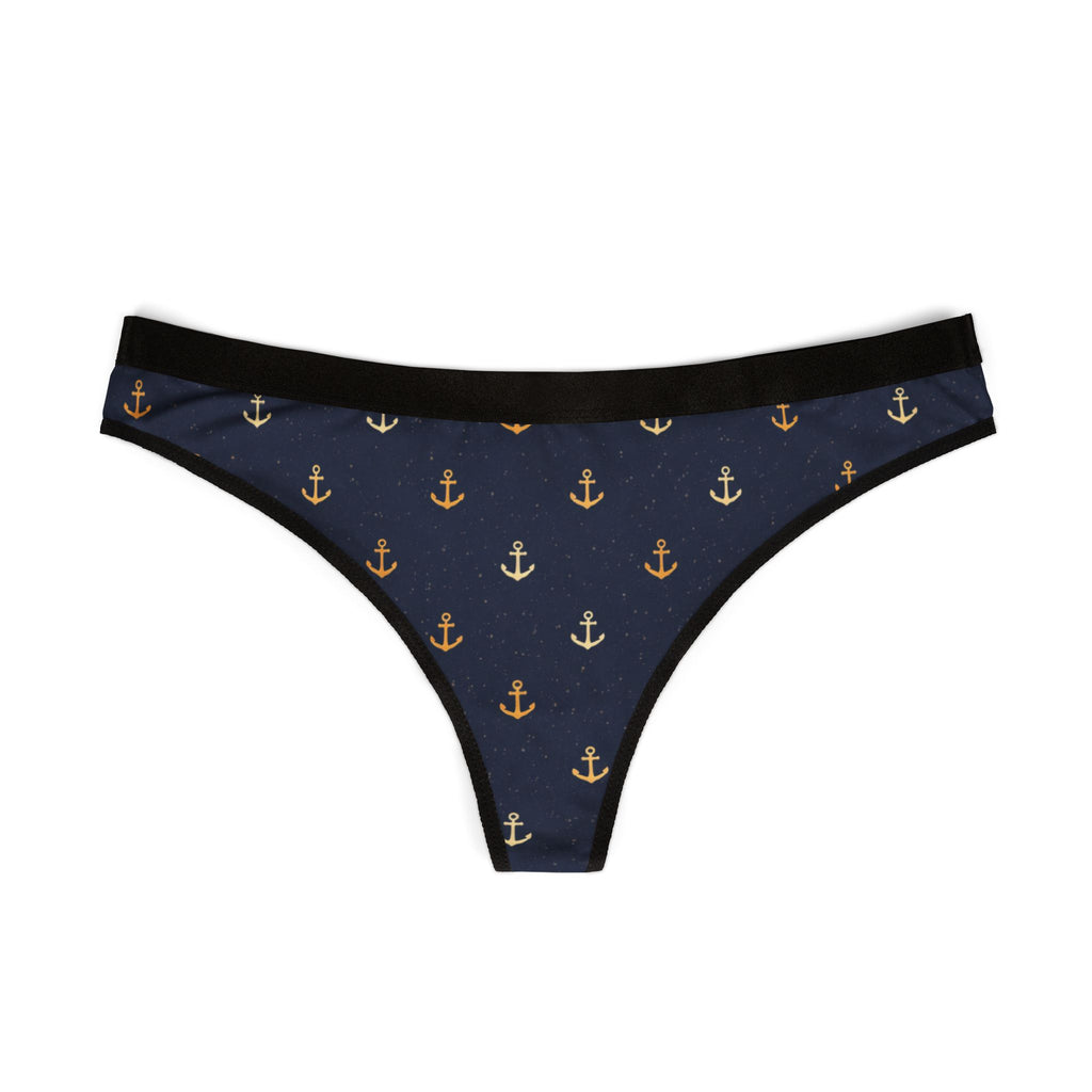 Navy Anchor Print Women's Thong – Nautical Cotton-Look Undergarment