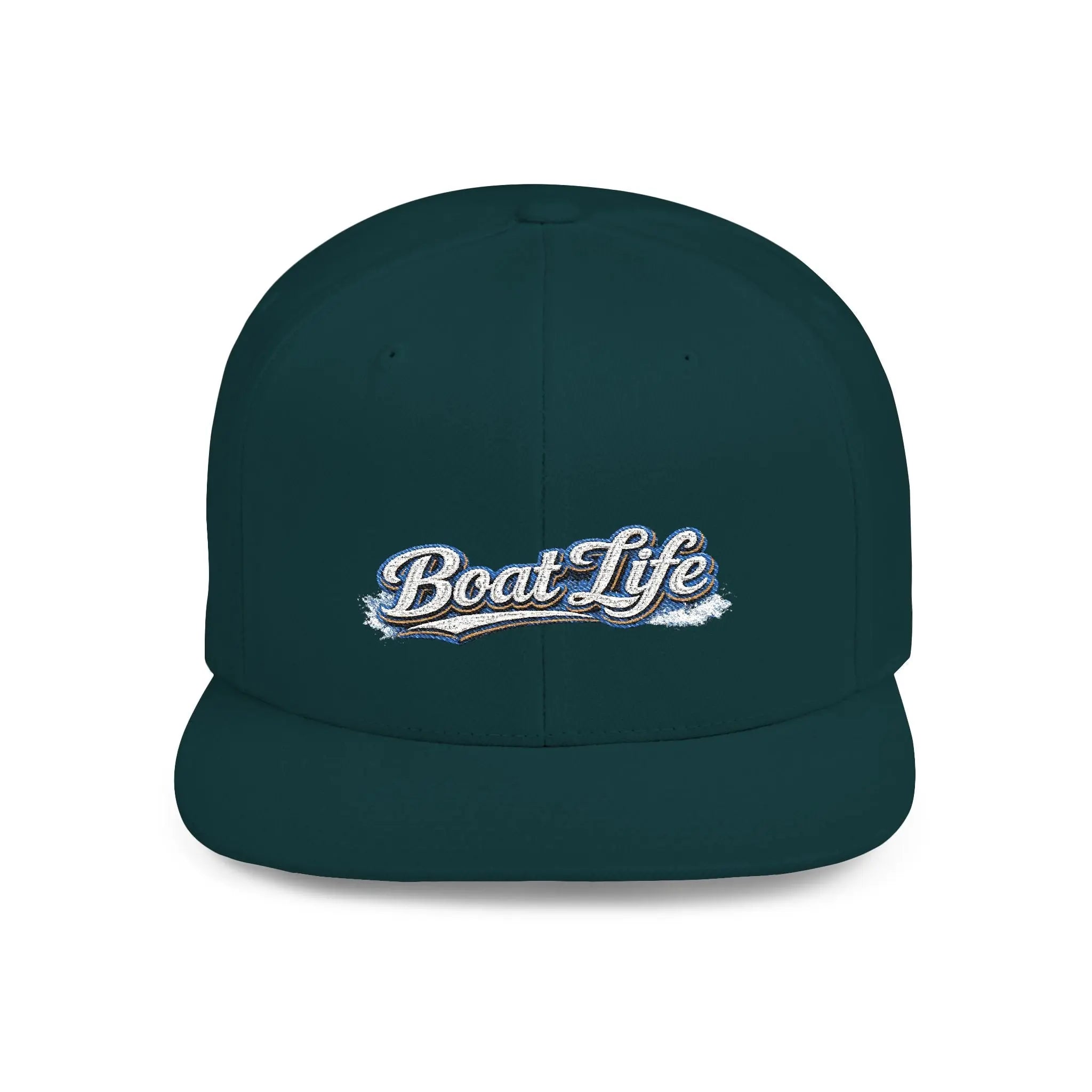 Boat Life Flat Bill Snapback Hat — Embroidered Nautical Baseball Cap for Boaters Printify