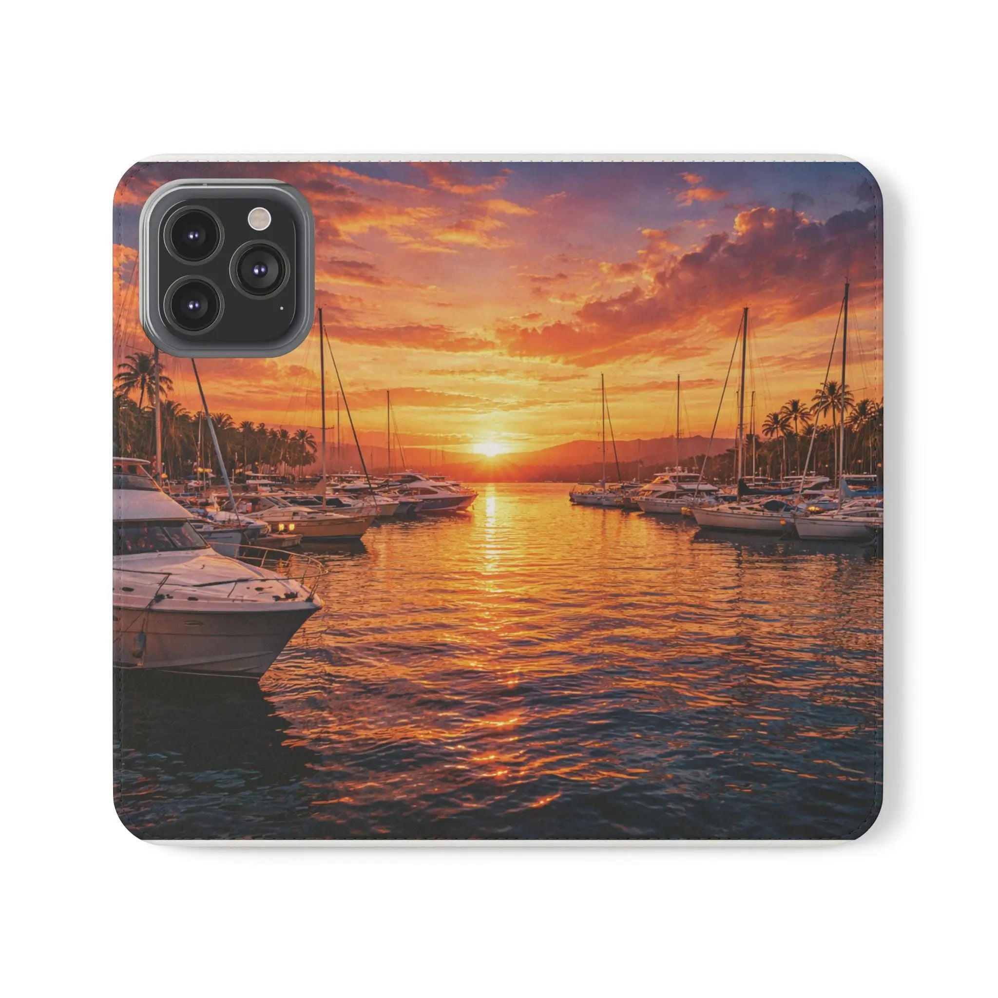 Sunset Marina Flip Phone Case — Tropical Harbor Phone Wallet Printify