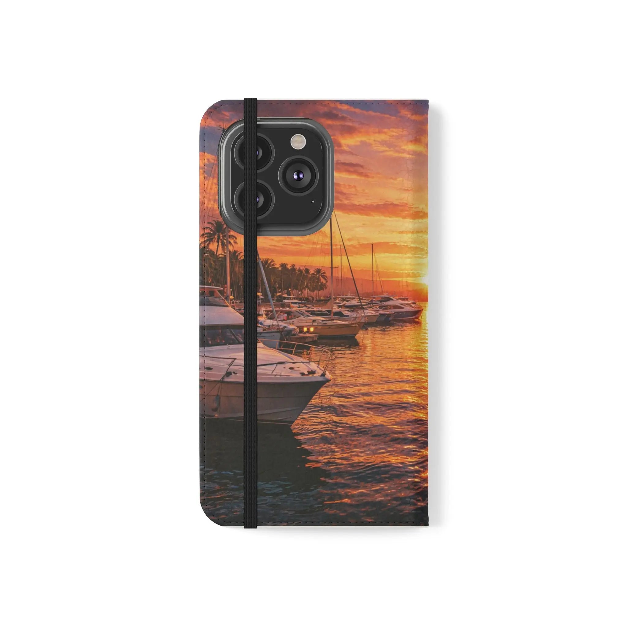 Sunset Marina Flip Phone Case — Tropical Harbor Phone Wallet Printify