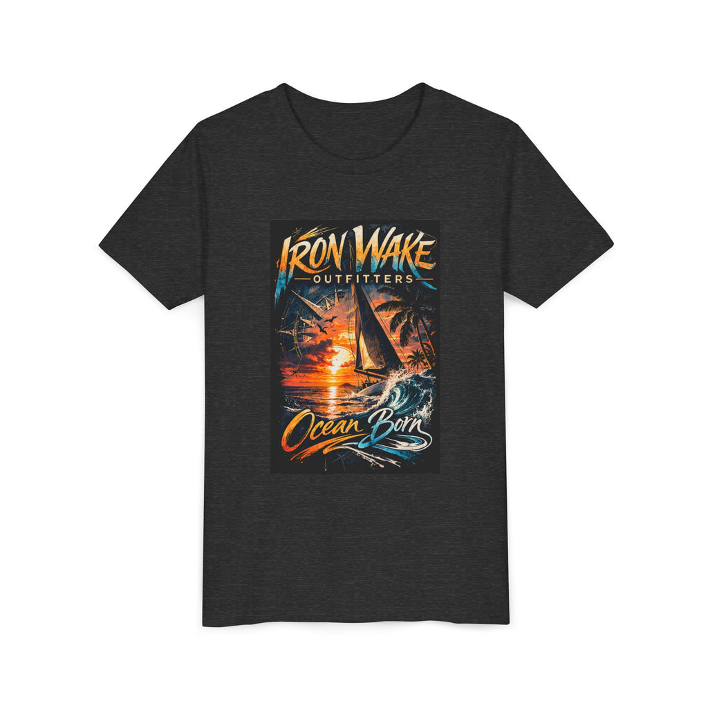 Ocean Born Youth T‑Shirt — Iron Wake Outfitters Sailboat Sunset Tee