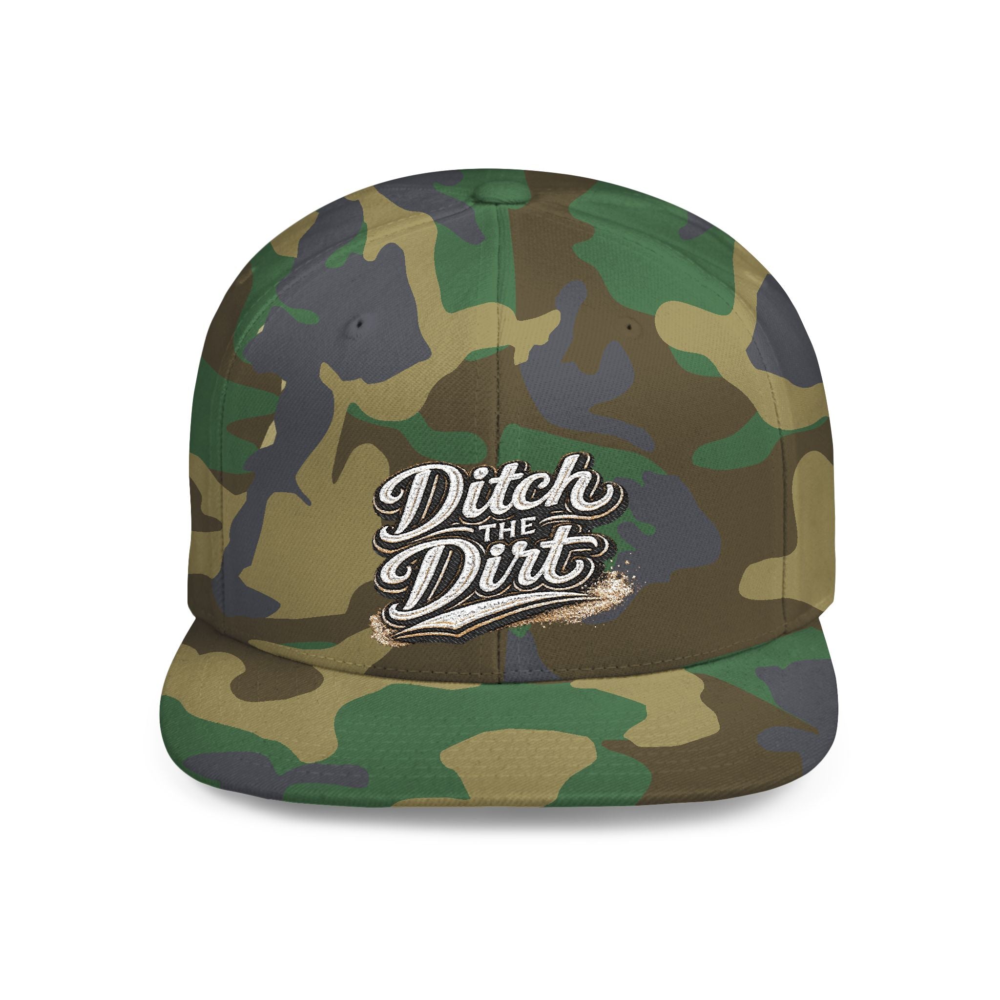 Snapback Hat — "Ditch the Dirt" Retro Script Flat Bill Cap