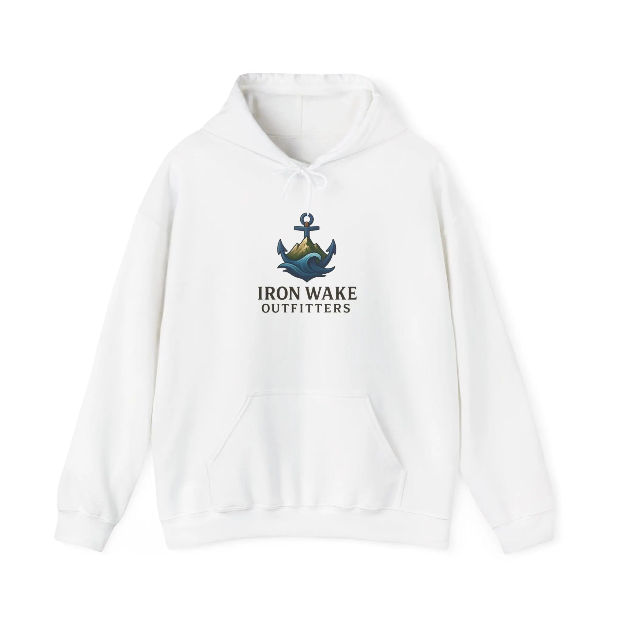 Anchor Wave Hoodie — "Iron Wake Outfitters" Nautical Logo Sweatshirt Printify