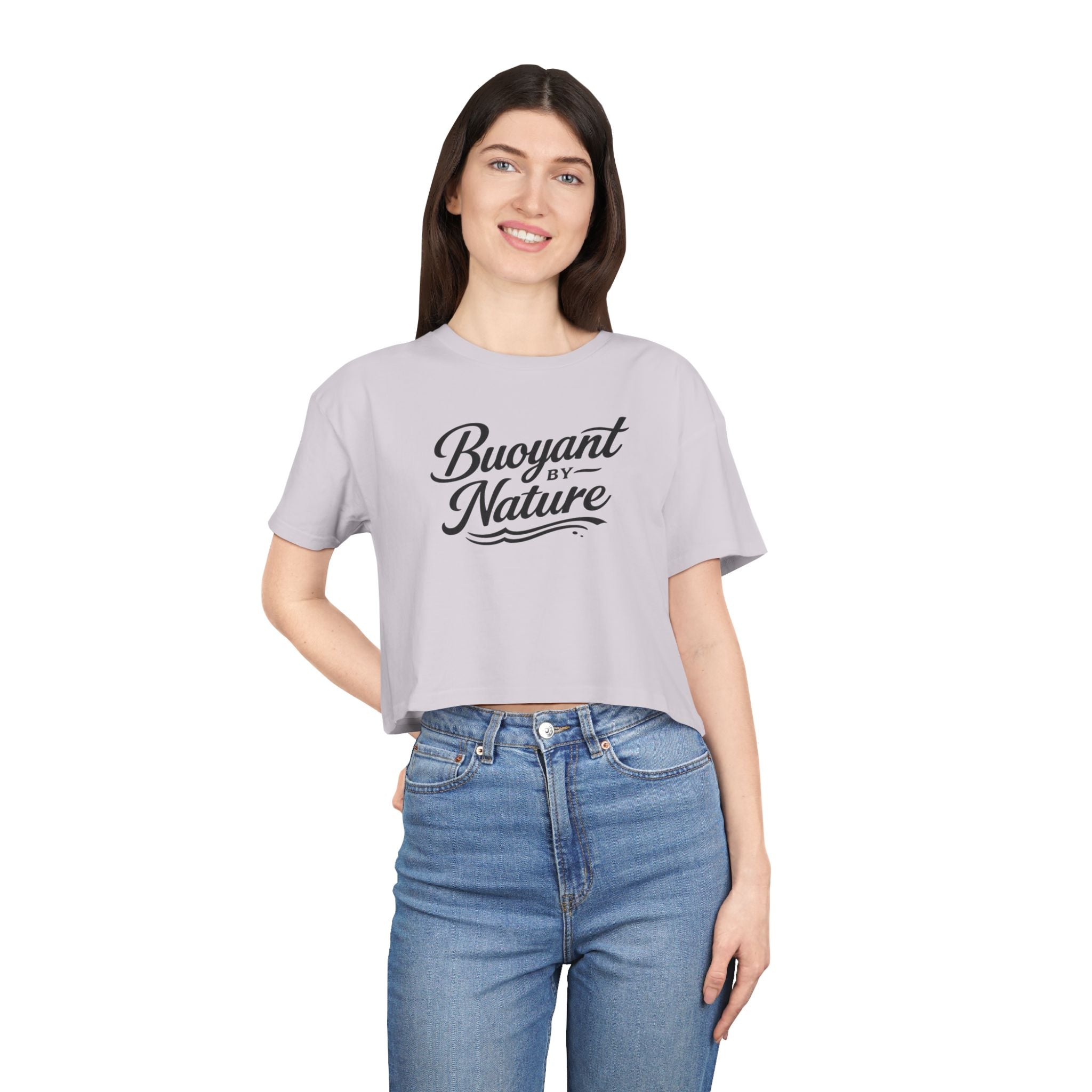 Buoyant By Nature Women's Crop Tee – Nautical Script Beach Shirt