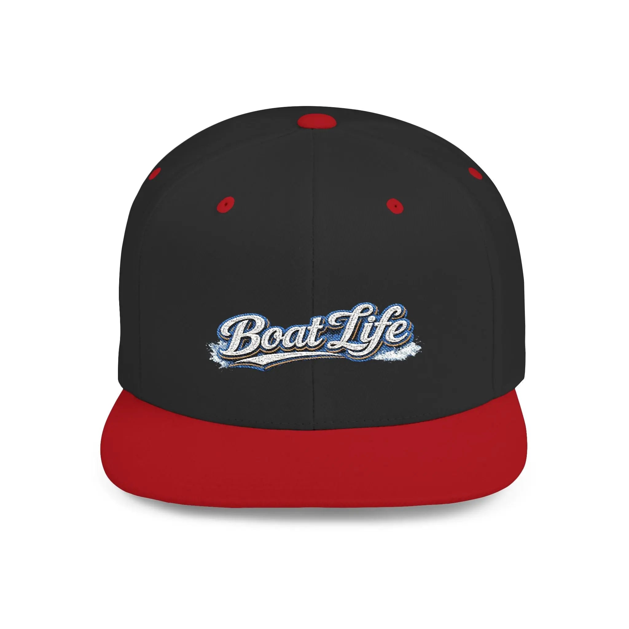 Boat Life Flat Bill Snapback Hat — Embroidered Nautical Baseball Cap for Boaters Printify
