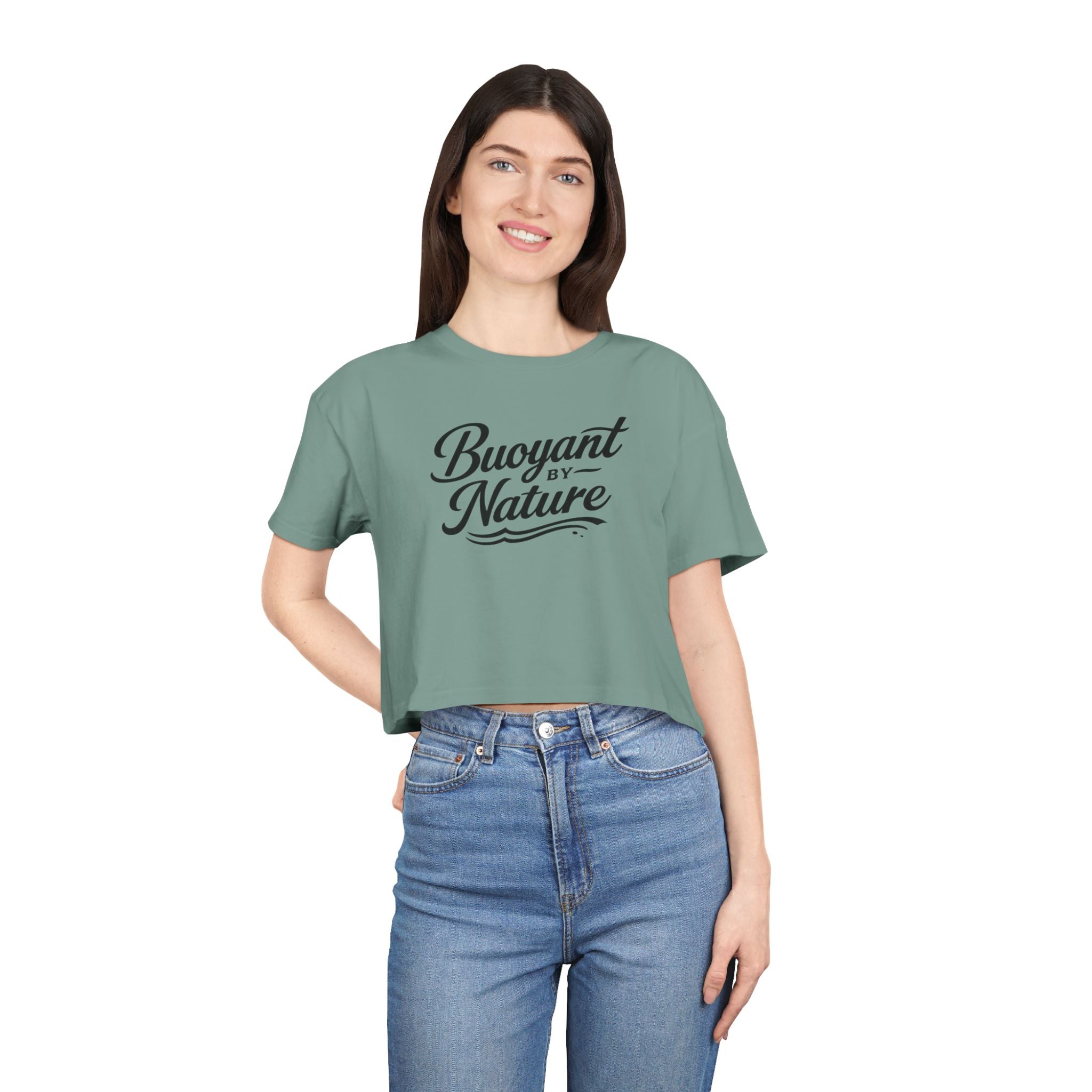Buoyant By Nature Women's Crop Tee – Nautical Script Beach Shirt