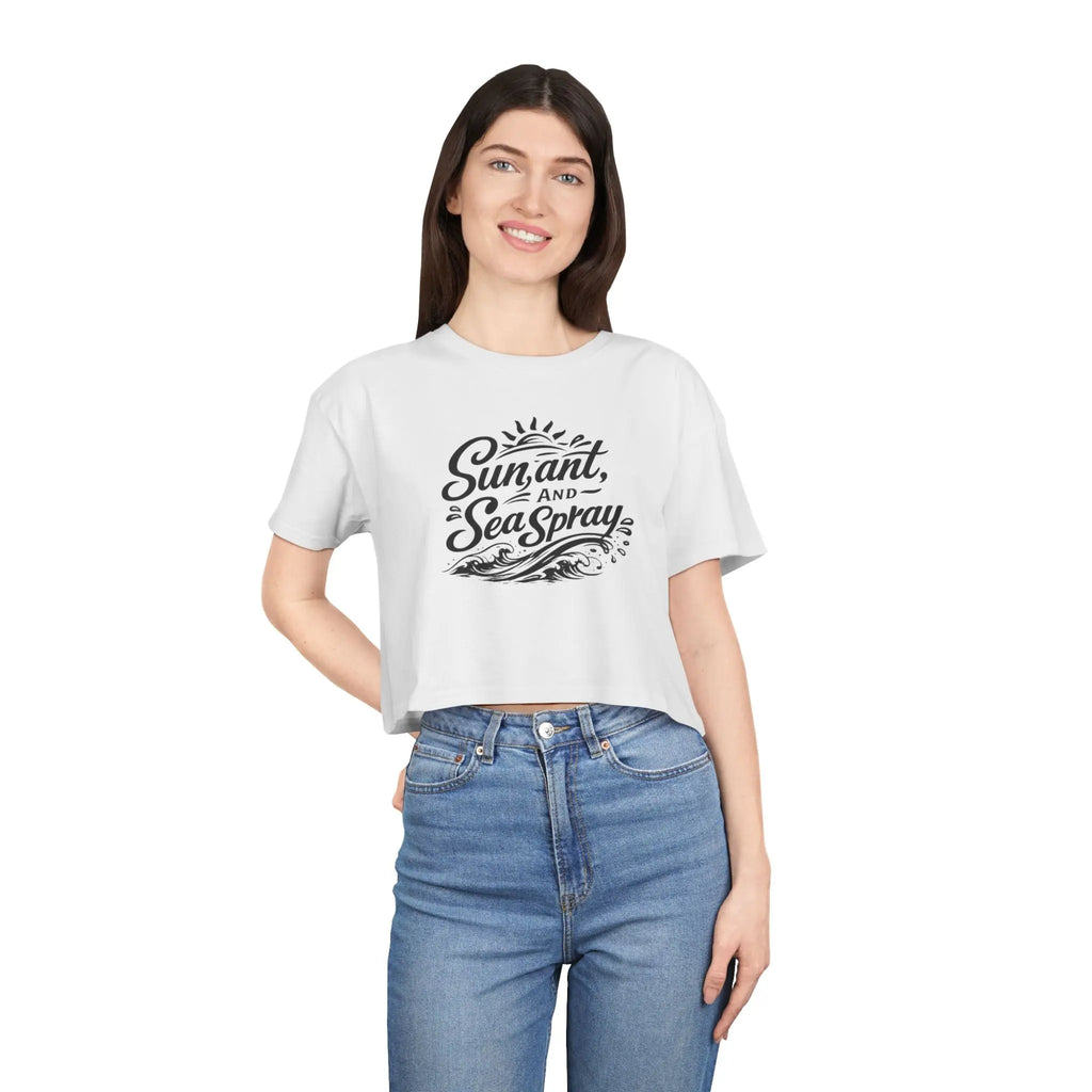 Crop Tee — "Sun, Salt, and Sea Spray" Beach Graphic Printify
