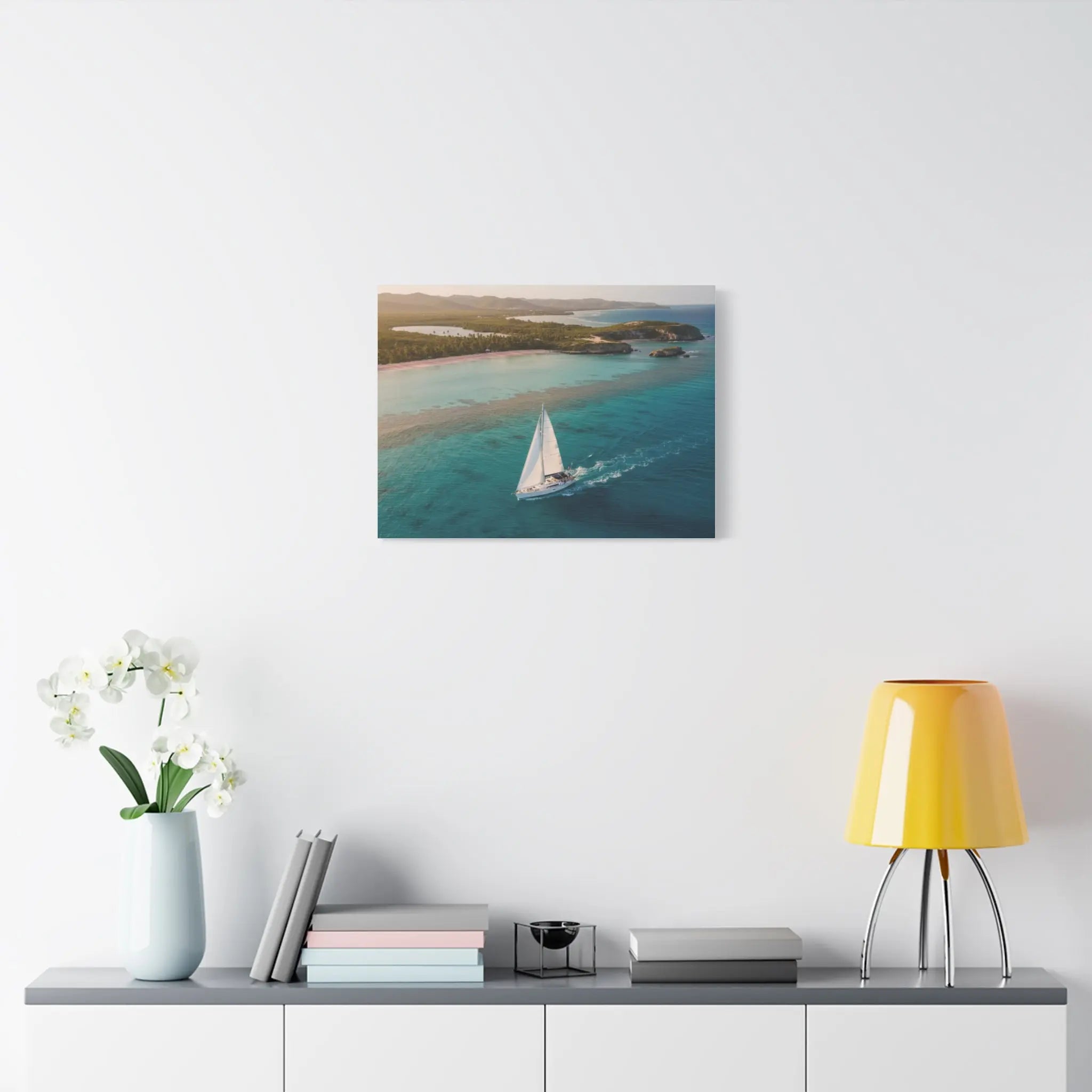 Sailboat Aerial Canvas Wall Art – Tropical Ocean Yacht Matte Stretched Print Printify
