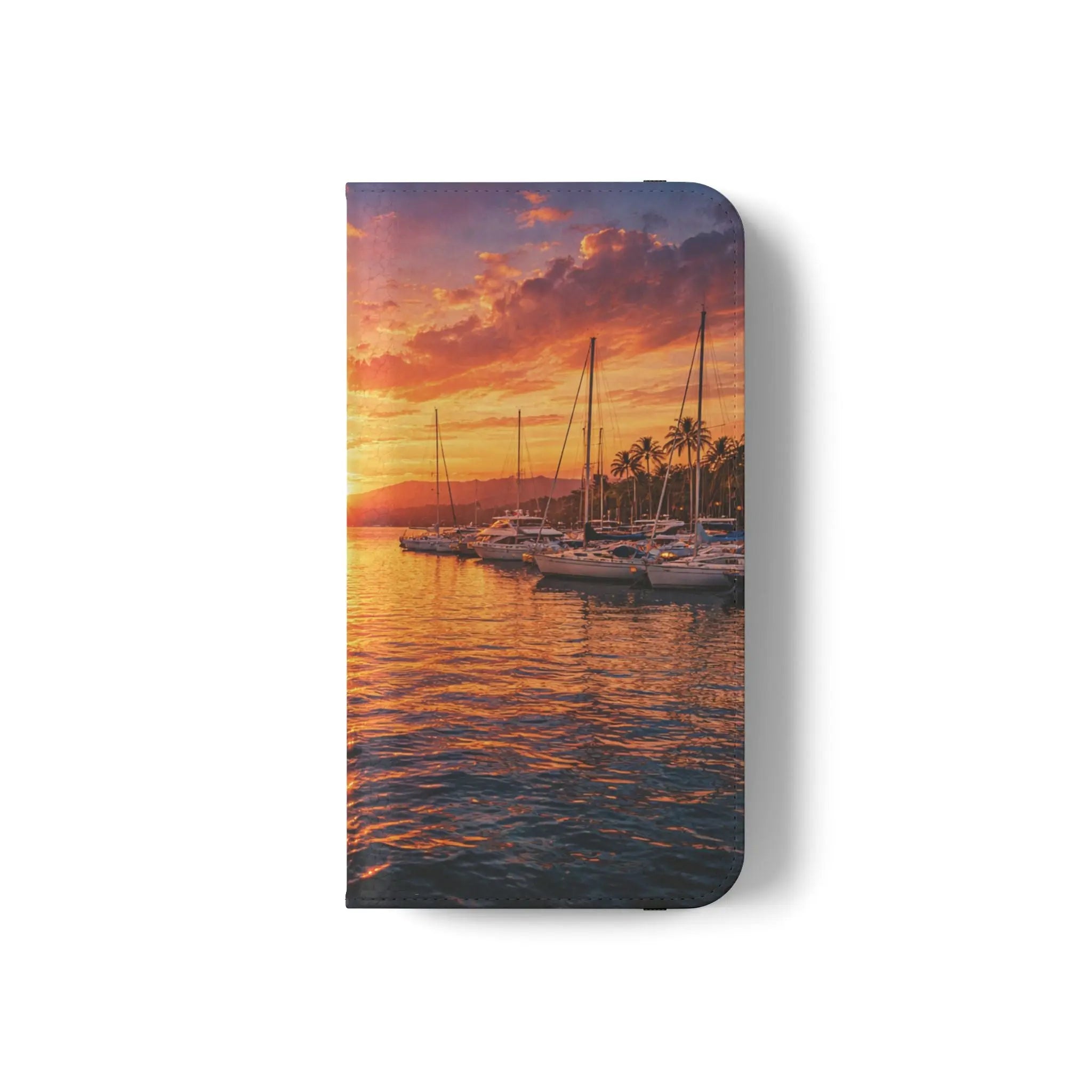 Sunset Marina Flip Phone Case — Tropical Harbor Phone Wallet Printify